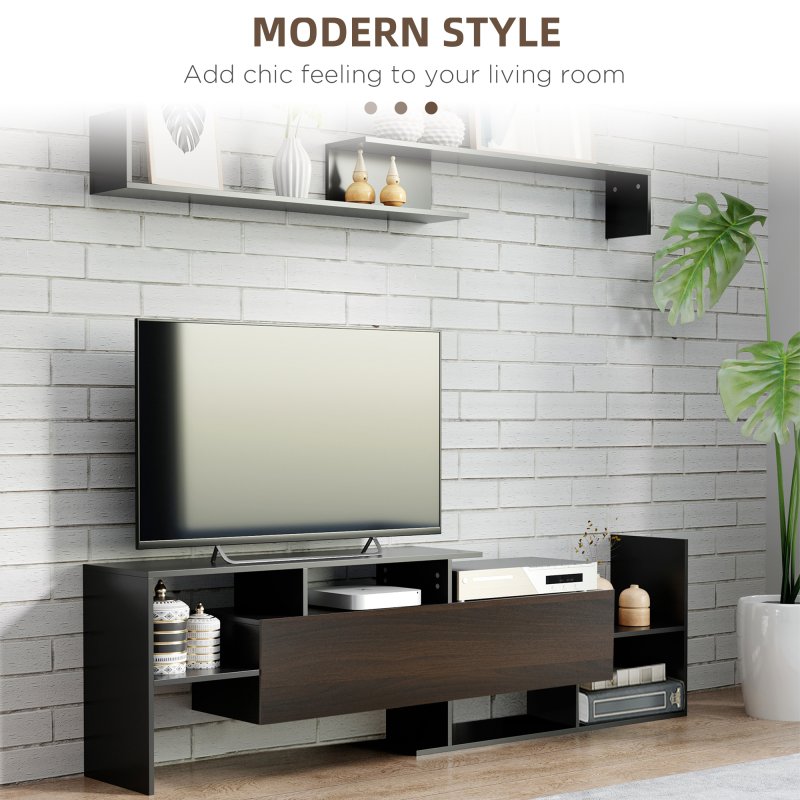 HOMCOM Modern TV Cabinet with Wall Shelf, TV Unit with Storage Shelf and Cabinet, for Wall-Mounted 65" TVs or Standing 40" TVs