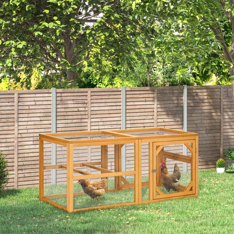 PawHut Wooden Chicken Run Hen Coop House Combinable Design w/ Perches, Doors, for 2-4 Chickens, 140 x 61 x 63.5cm - Natural Wood Tone