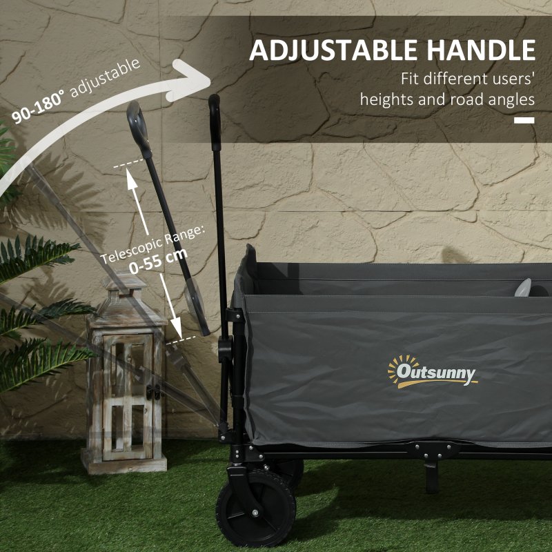 Outsunny 120L Festival Trolley on Wheels, Folding & Compact Camping Trolley Cart with Adjustable Handle for Garden, Beach, Fishing, Grey