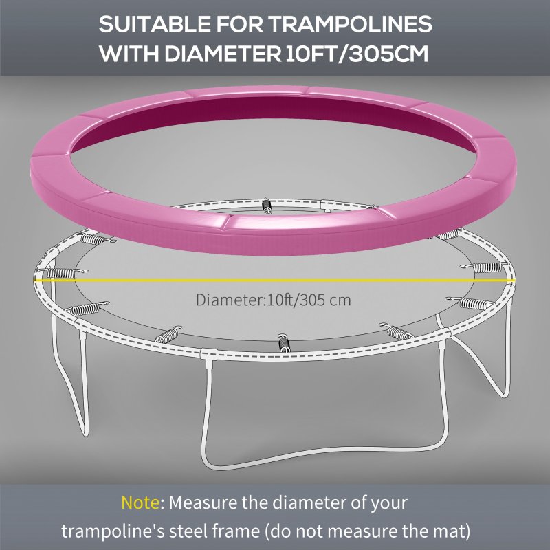 SPORTNOW 10FT Trampoline Spring Cover, Plastic Trampoline Pad Replacement with Elastic Cord, Waterproof, UV Resistant and Tear-Resistant, Pink