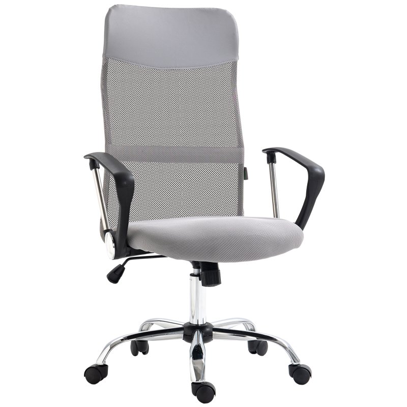 HOMCOM Mesh Office Chair, High Back Computer Desk Chair, Swivel Chair with Height Adjustable, for Home, Light Grey