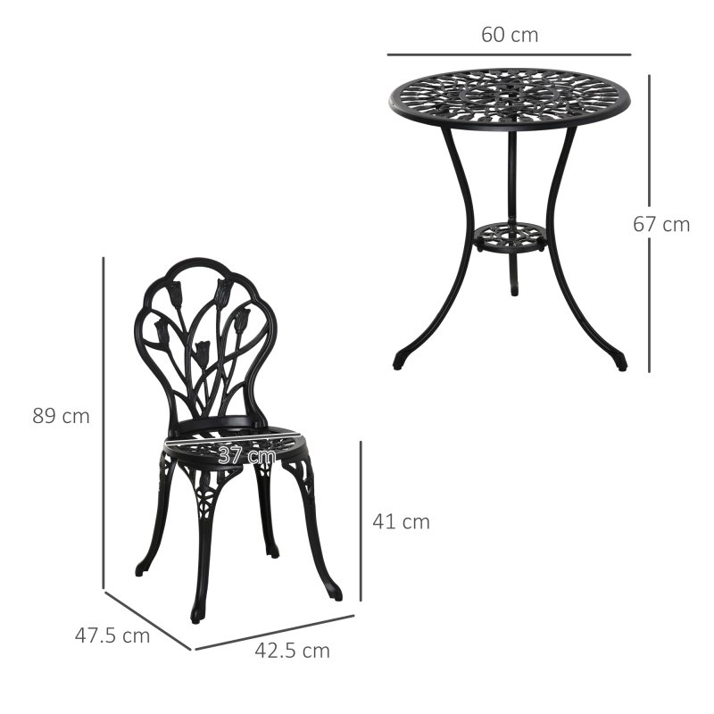 Outsunny 3 Piece Patio Bistro Set, Outdoor Aluminium Garden Table and Chairs with Umbrella Hole for Balcony, Black