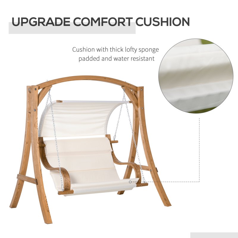 Outsunny Wooden Garden Swing Chair A-Frame Wood Log Swing Bench Chair With Canopy and Cushion for Patio Garden Yard