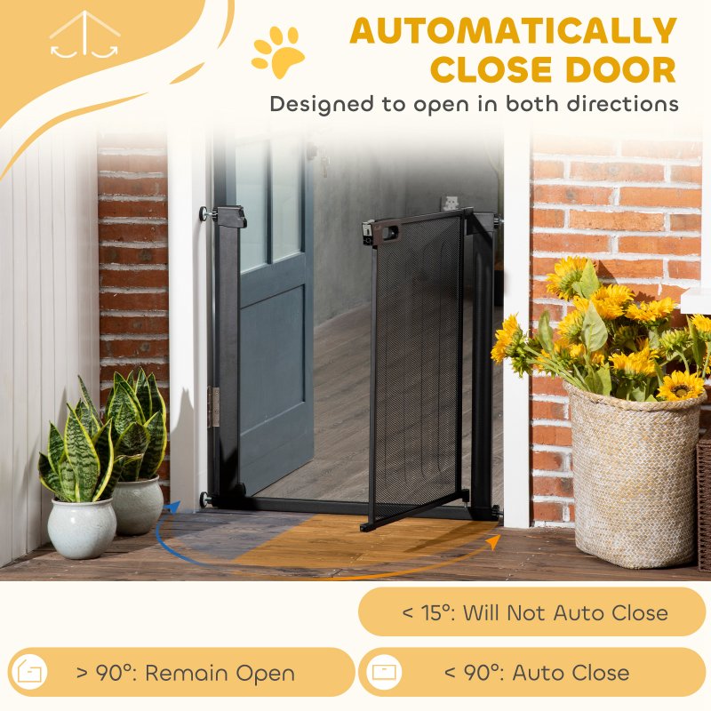 PawHut Pressure Fit Safety Gate for Doorways and Staircases, Dog Gate w/ Auto Closing Door, Pet Barrier for Hallways w/ Double Locking, Openings 75-82 cm - Black