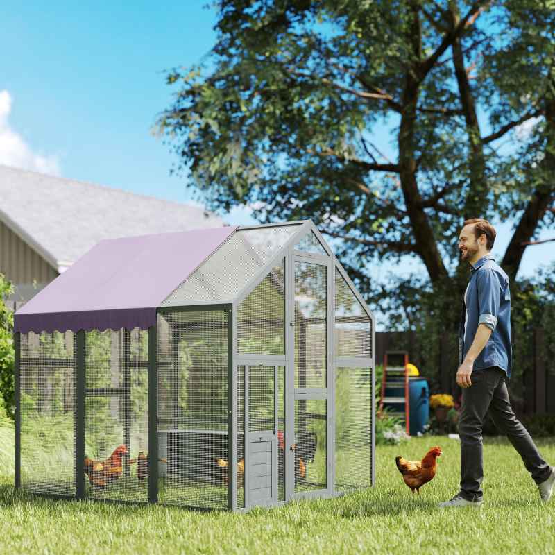 PawHut Chicken Run, Large Wooden Walk In Chicken Coop with Waterproof Cover, Split Door, 2 Nesting Boxes, 2 Roosting Bars, Poultry Hen Cage for 6-8 Chickens, Ducks, Geese, Rabbits, 1.7 x 1.8 x 1.8 m