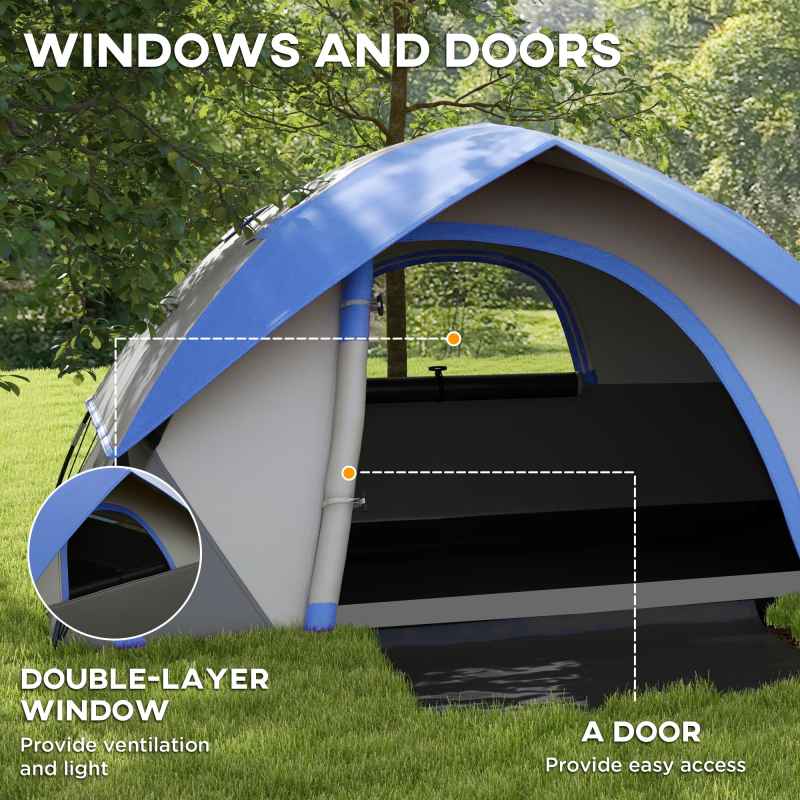 Outsunny Camping Tent, 2 Man Dome Tent, 3000mm Waterproof, with Sewn-in Groundsheet, Carry Bag and Top Hook, for Fishing Hiking Festival, Grey and Dark Blue