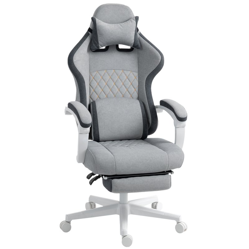 HOMCOM Ergonomic High Back Gaming Chair for Adults, Printed Velvet Computer Recliner Chair with Footrest, Lumbar Support, Adjustable Height and 360 Swivel Seat for Office or Gaming, Grey