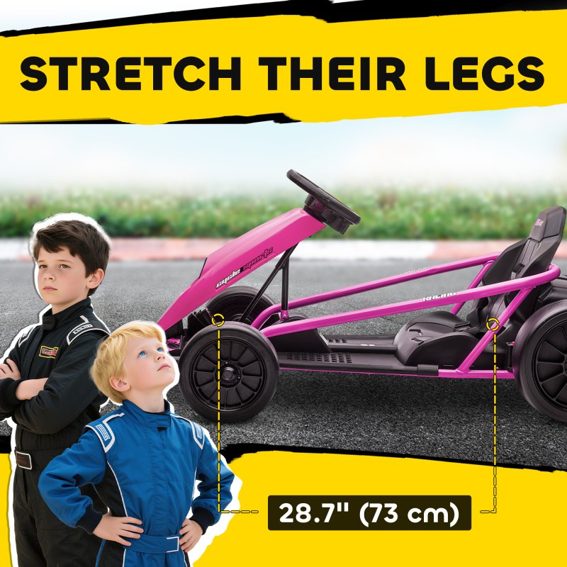 HOMCOM 24V Electric Go Kart for Kids, Drifting Ride-On Racing Go Kart with Slow Start, Music, Horn Honking and Safety Belt, for 8-12 Years Old, Pink