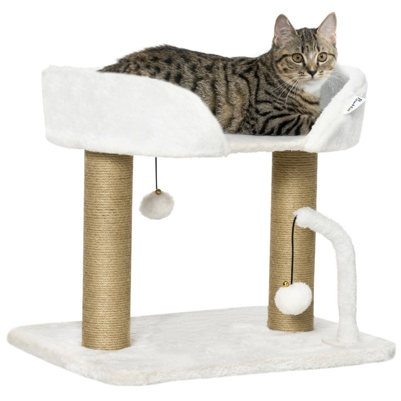 PawHut Cat Scratching Post Cat Tree Tower With Bed for Indoor Cats Scratcher Toy Balls 48 x 38 x 42cm - White