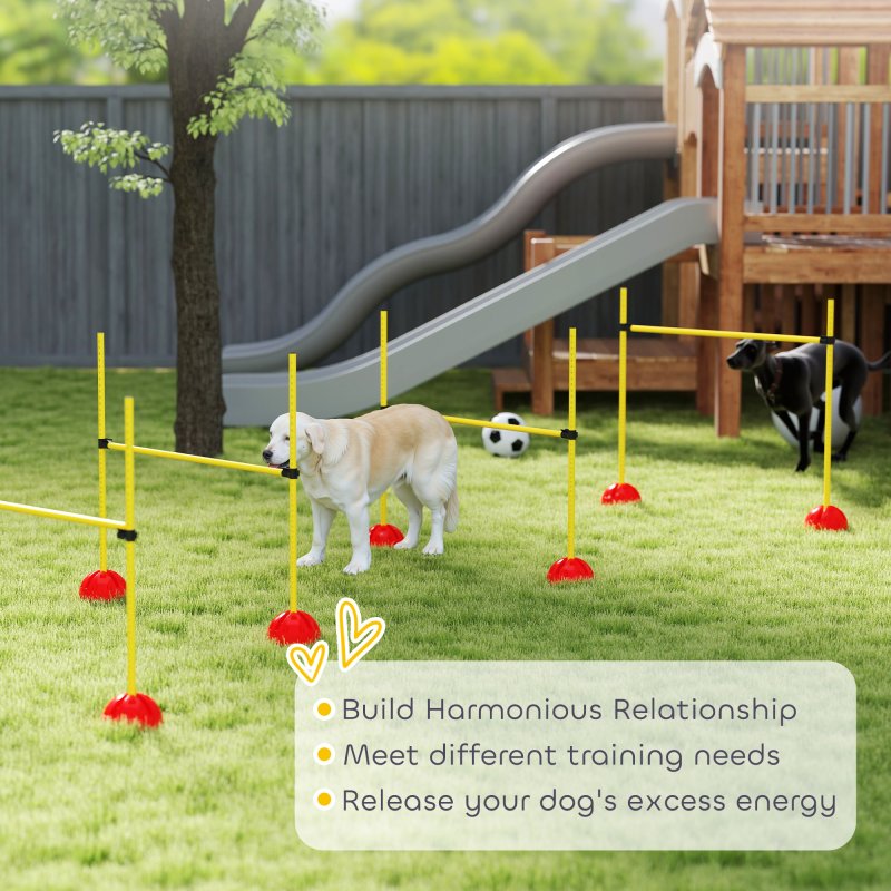 PawHut 4 Piece Agility Training Equipment for Dogs with Height Adjustable Jump Hurdle, Bag, Portable, Easy Assemble Dog Outdoor Obstacle Course for Training