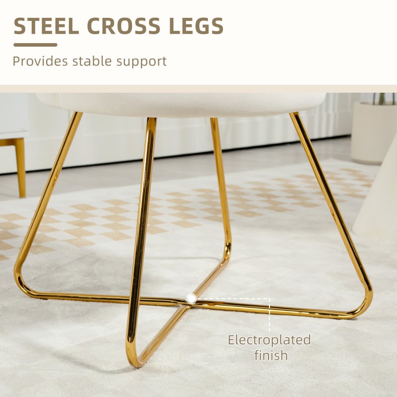 HOMCOM Modern Armchair, Velvet Tufted Accent Chair with Lotus Backrest, Occasional Tub Chair with Steel Legs for Living Room, Bedroom, Cream