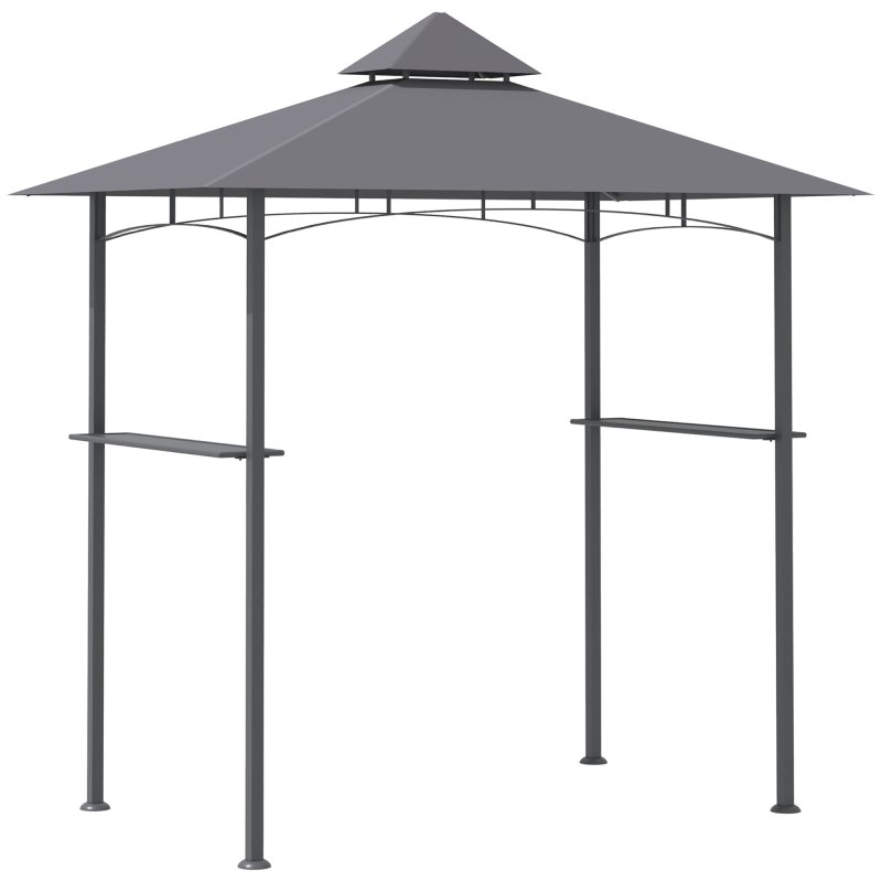 Outsunny 2.5x1.5m (8'x5') Grill Gazebo Canopy, Double Tiered Outdoor BBQ Gazebo Shelter with 2 Side Shelves for Garden, Patio, Barbecue, Picnic, Grey
