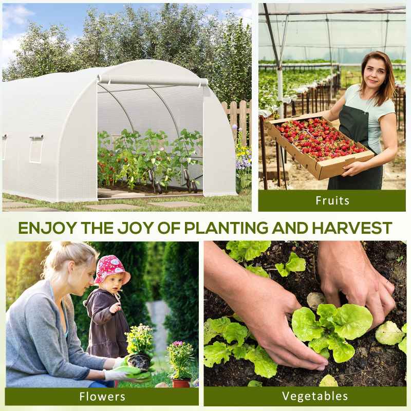 Outsunny 6 x 3 x 2 m Polytunnel Greenhouse with Metal Frame, Zippered Door and 8 Windows, Walk in Polytunnel Tent for Garden and Backyard, White