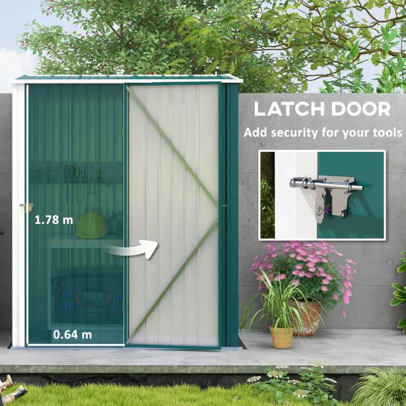 Outsunny 5ft x 3ft Lean to Garden Shed, Metal Outdoor Storage Shed with Single Lockable Door, Tool Storage Shed for Garden, Patio, Green