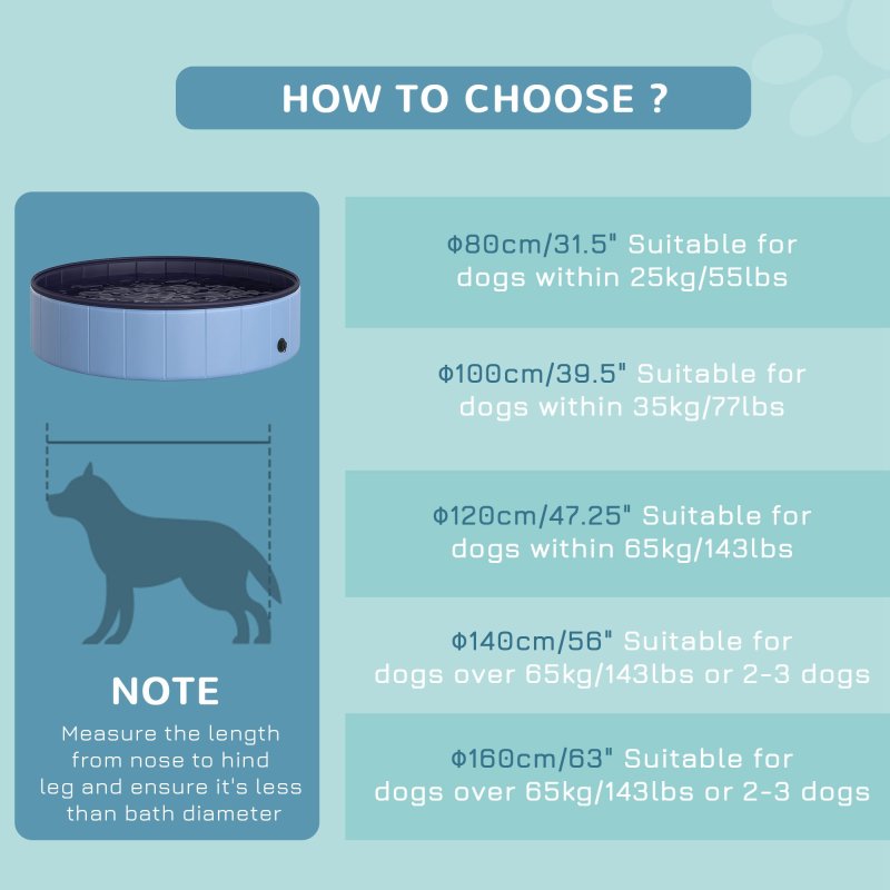 PawHut Foldable Dog Paddling Pool Pet Cat Swimming Pool Indoor/Outdoor Collapsible Summer Bathing Tub Shower Tub Puppy Washer (120 x 30H cm, Blue)