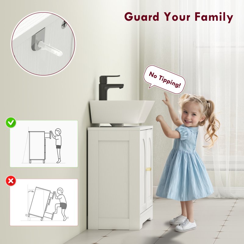 HOMCOM Under Sink Bathroom Cabinet, Freestanding Under Sink Cabinet with 2 Arch Doors and Adjustable Shelf for Basin without or with Pedestal, White