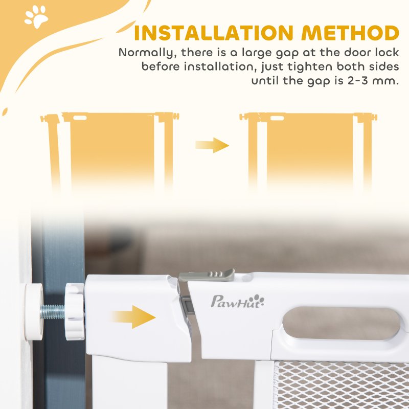 PawHut Pressure Fit Safety Gate for Doorways and Staircases, Dog Gate w/ Auto Closing Door, Pet Barrier for Hallways w/ Double Locking, Openings 75-82 cm - White