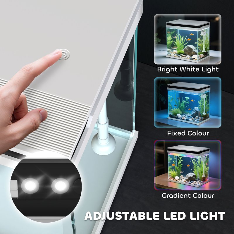 PawHut Fish Tank, 26L Glass Aquarium with Filter System, LED Lights, Water Pump, Betta Fish Tank for Goldfish, Shrimps, White
