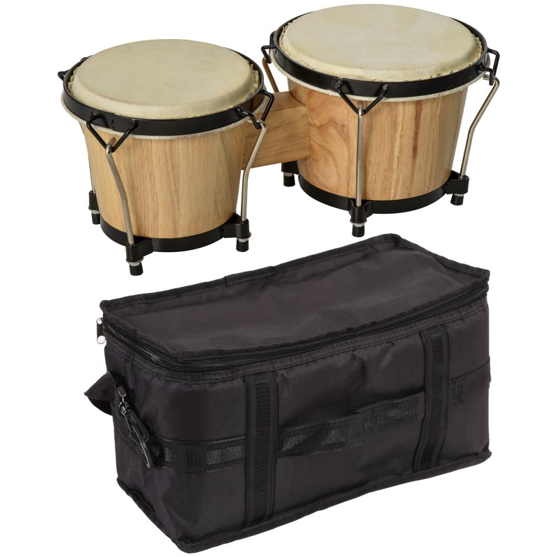 HOMCOM Wooden Bongo Drum Set ??7.75" & ??7" w/ Drum Head, Percussion Instrument, Drums, Tuning Wrench For Adults Beginners