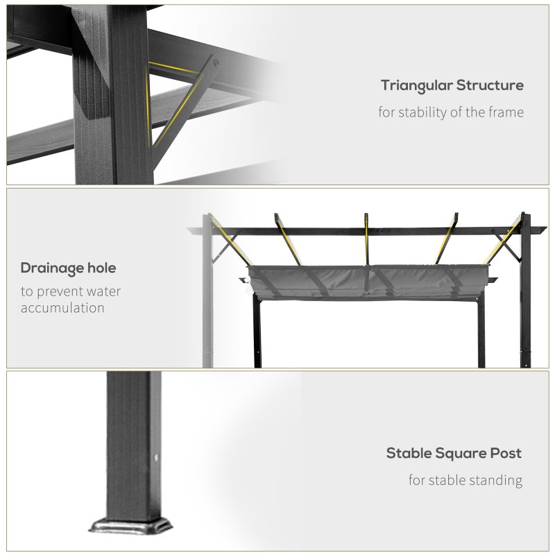 Outsunny 3 x 3(m) Aluminium Pergola Canopy Gazebo Awning Outdoor Garden Sun Shade Shelter Marquee Party BBQ, Dark Grey