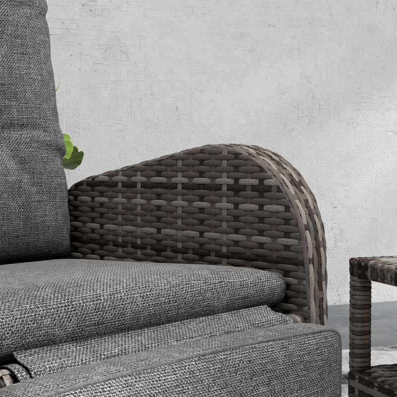 Outsunny 3 Pieces Rattan Bistro Set, Wicker Balcony Furniture Set with Reclining Sun Loungers, 2-Tier Coffee Table and Cushions, 2 Seater Garden Furniture for Outdoor Patio Balcony, Brown