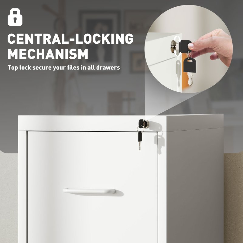 HOMCOM 4 Drawer Filing Cabinet, Vertical File Cabinet with Adjustable Hanging Bar for A4 and Letter Size, Steel Printer Stand for Home Office, White