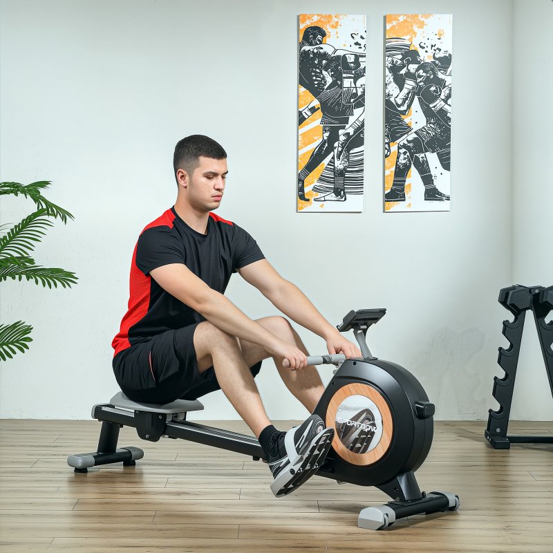 SPORTNOW Rowing Machine, 16-Level Magnetic Rower Machine with LCD Monitor and Phone Holder, Vertical Storage, for Home Gym Cardio Training, Black