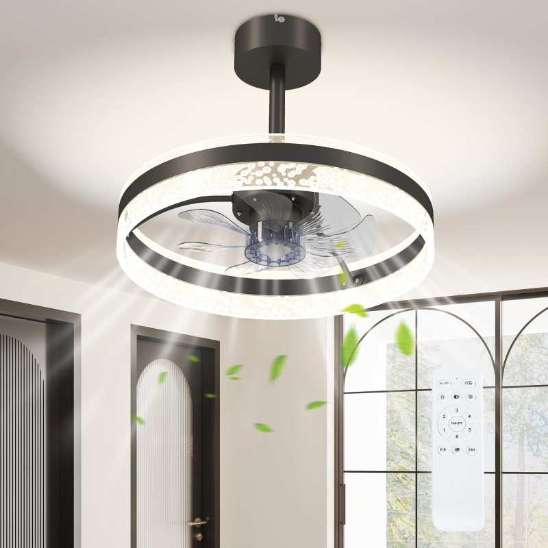 HOMCOM Ceiling Fan with Light and Remote, 50 cm LED Mount Ceiling Fan Light with 3 Colour, 6 Speed, Timer, Adjustable Brightness, Quiet Reversible DC Motor, for Bedroom, Living Room, Black