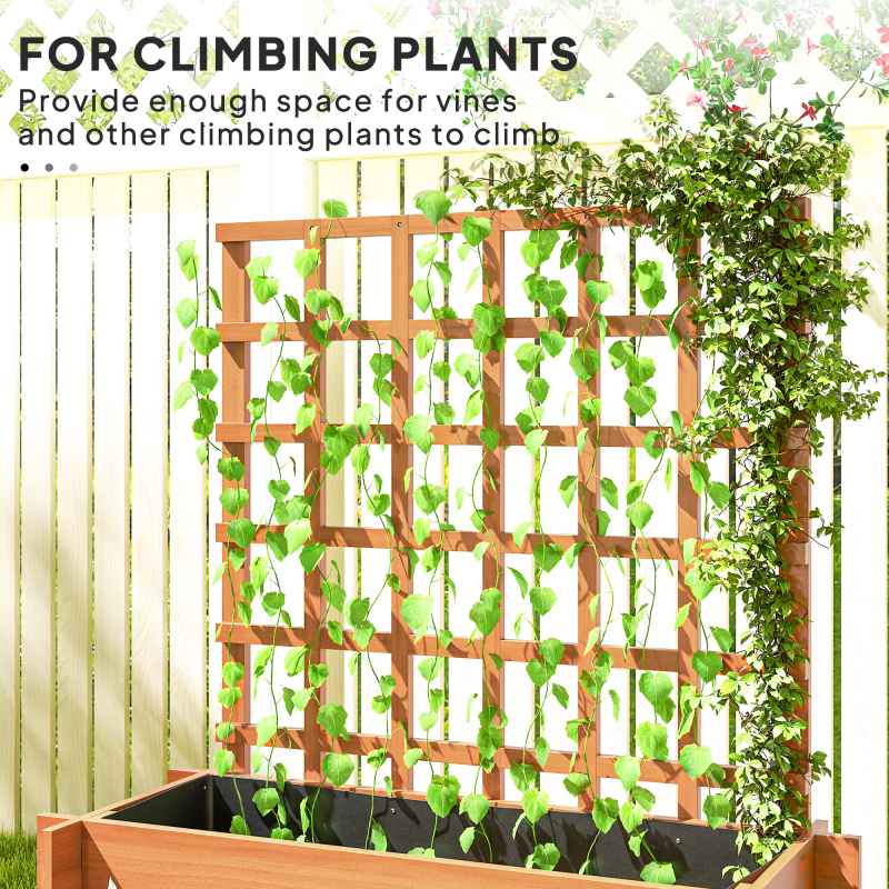 Outsunny 3 Tier Planters with Trellis for Vine Climbing, Wooden Raised Beds for Garden Patio, Outdoor Planter Box for Vegetables, Flowers, Herbs, Brown