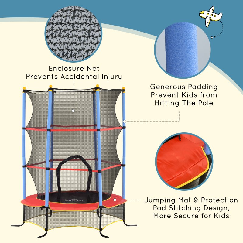 HOMCOM 6FT Kids Trampoline for Toddlers with Safety Net Enclosure Outdoor Indoor for Age 3-10 Years, Blue