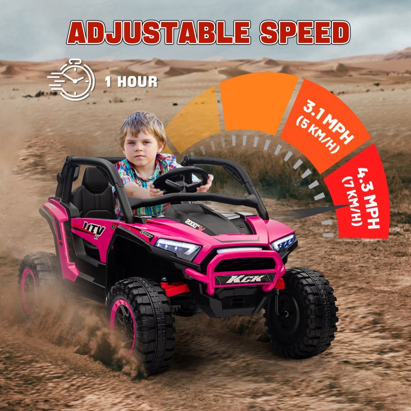 AIYAPLAY 2 Seater Ride on Truck, 24V 7AH Battery Powered Electric Ride On Car with Parental Remote Control, Spring Suspension, 3 Speeds, LED Lights, MP3, Horn, Music, Pink