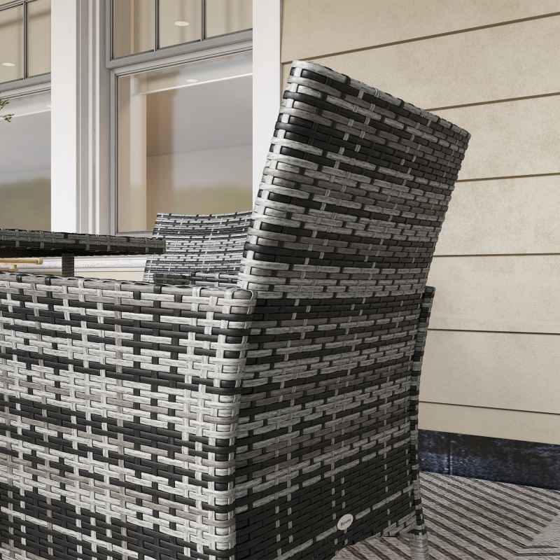 Outsunny 4 Seater Rattan Dining Set with Cushions, 5 Pieces Garden Dining Set with Glass Tabletop, PE Rattan Garden Furniture Set with Dining Table and Armchairs for Patio, Balcony, Mixed Grey