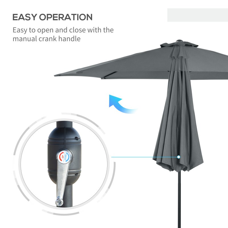 Outsunny 3(m) Garden Parasol Umbrellas, Outdoor Sun Shade with 8 Ribs, Tilt and Crank Handle for Balcony, Bench, Garden, Dark Grey