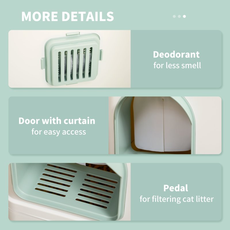 PawHut Cat Litter Box with Drawer Pan, Hooded Cat Litter Tray with Scoop, Deodorants, Front Entrance, 50 x 40 x 40cm - White