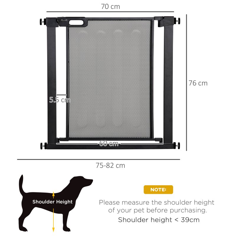 PawHut Pressure Fit Safety Gate for Doorways and Staircases, Dog Gate w/ Auto Closing Door, Pet Barrier for Hallways w/ Double Locking, Openings 75-82 cm - Black