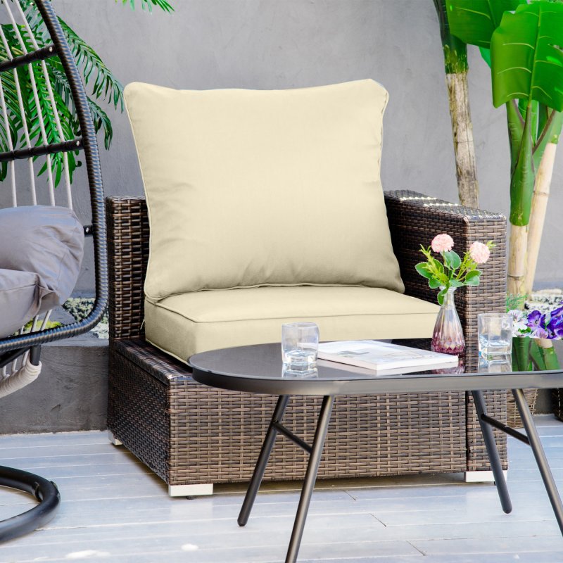 Outsunny Outdoor Seat and Back Cushion Set, 63L x 55W x 15Dcm Olefin Patio Deep Seating Chair Fade Resistant Replacement Cushion for Rattan Sofa, Indoor or Outdoor Furniture