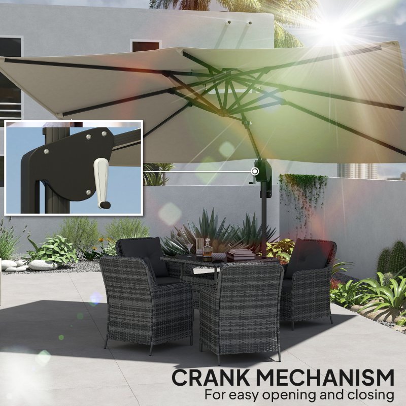 Outsunny 3.7 x 2.7 m Cantilever Parasol w/ 360 Rotation and Easy Tilt Adjustment, Aluminium Hanging Offset Outdoor Umbrella w/ Double Top and Cross Base, UPF50+ Hanging Sun Shade, Black