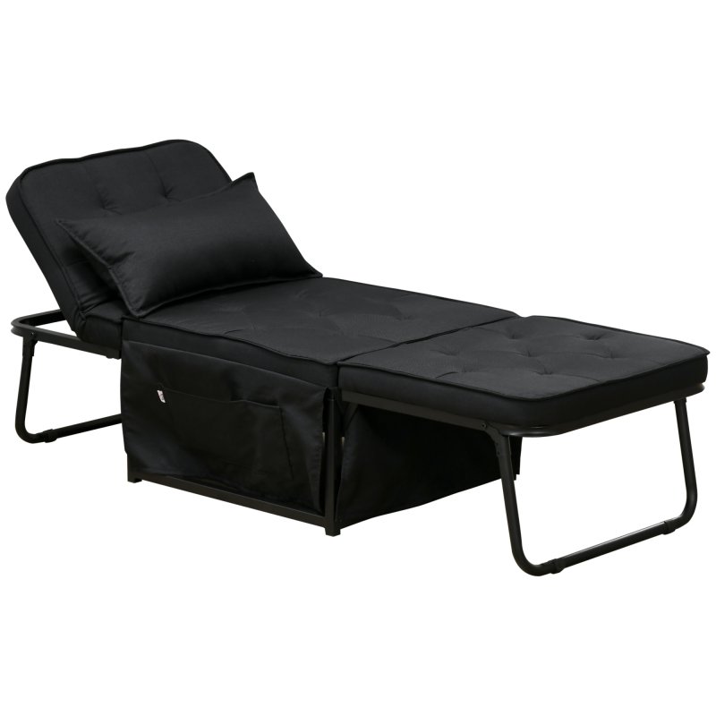 HOMCOM Folding Chair Bed, 4-in-1 Convertible Sleeper Chair with Adjustable Backrest, Pillow, Side Pockets, Armchair for Bedroom, Living Room