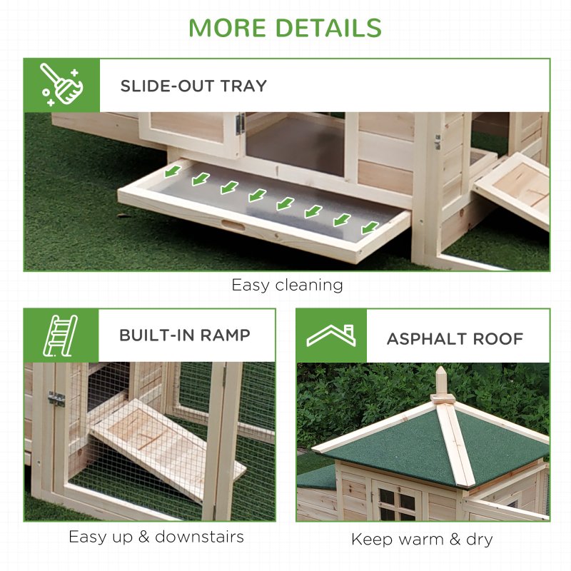 PawHut Chicken Coop with Chicken Run, Outdoor Hen House Poultry Cage with Nesting Box, Openable Top, 196 x 76 x 97cm, Natural