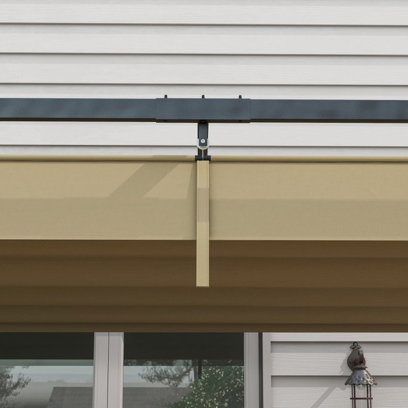 Outsunny 4 x 3(m) Metal Outdoor Pergola with Retractable Roof, Outdoor Gazebo Canopy Shelter with Drainage Holes for Garden, Patio, Lawn, Khaki