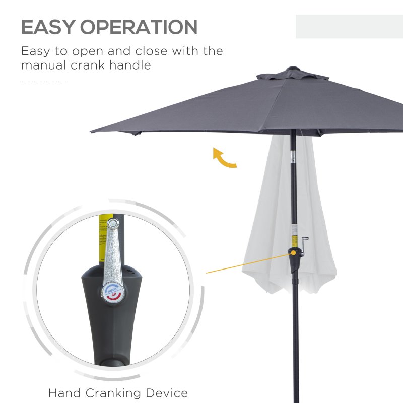 Outsunny 2.6M Garden Parasol Umbrella with Tilt and Crank, Outdoor Sun Parasol Sunshade Shelter with Aluminium Frame, Grey