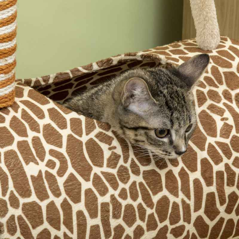 PawHut Cat Tree for Indoor Cats Cute Giraffe Kitten Play Tower w/ Scratching Posts, Tunnel, Toy Ball, 48.5 x 34.5 x 101cm - Beige
