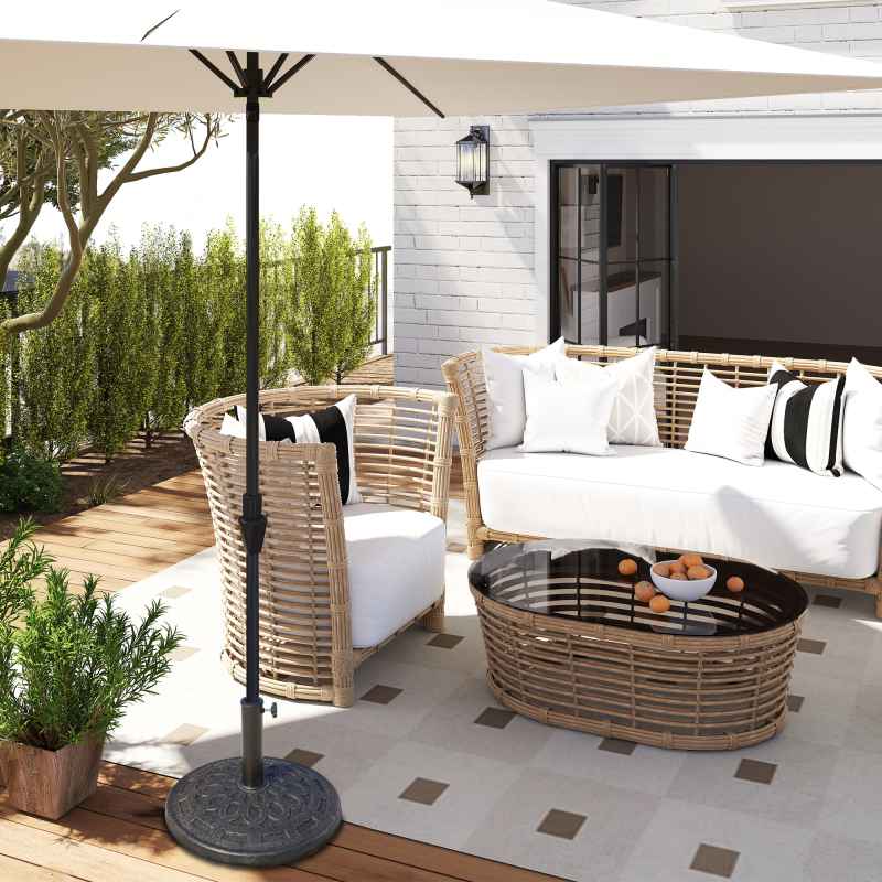 Outsunny 14 kg Round Garden Parasol Base Holder Decorative Resin Umbrella Stand with Adjustable Coupler for Outdoor Patio Market, Bronze Tone