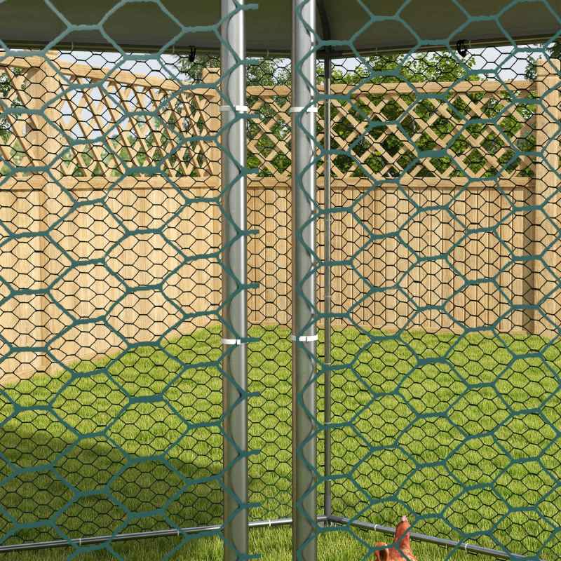 PawHut Walk in Chicken Run Chicken Coop Galvanised Outdoor Poultry Cage w/ Cover, for 10-15 Chickens, Hens, Rabbits, Ducks, 4 x 3.5 x 2.6m - Silver Tone