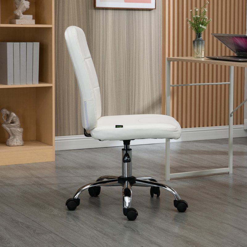 Vinsetto Armless Office Chair, Faux Leather Desk Chair with Adjustable Height, Button Tufted, White