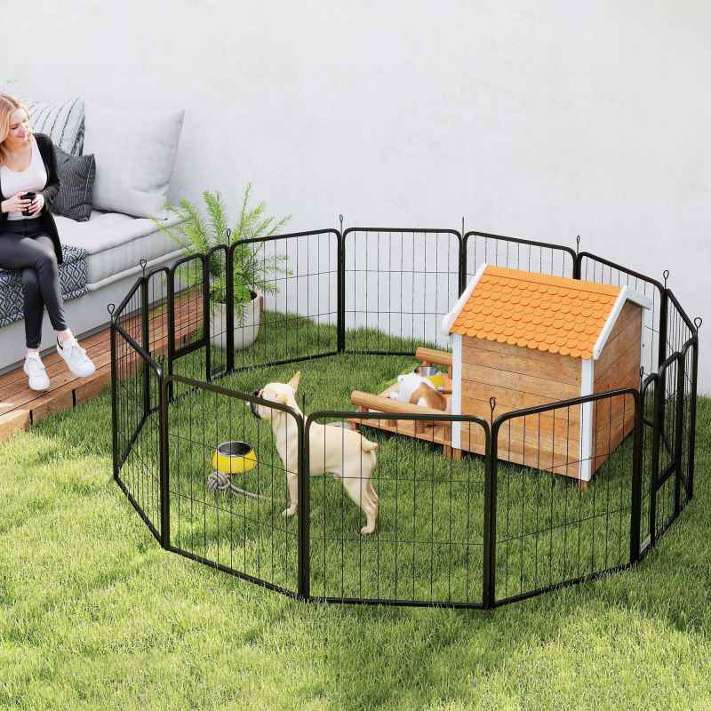 PawHut Dog Pen, 12 Panel Puppy Pen, Steel Dog Playpen, for Small Breeds, 60cm Tall, Black