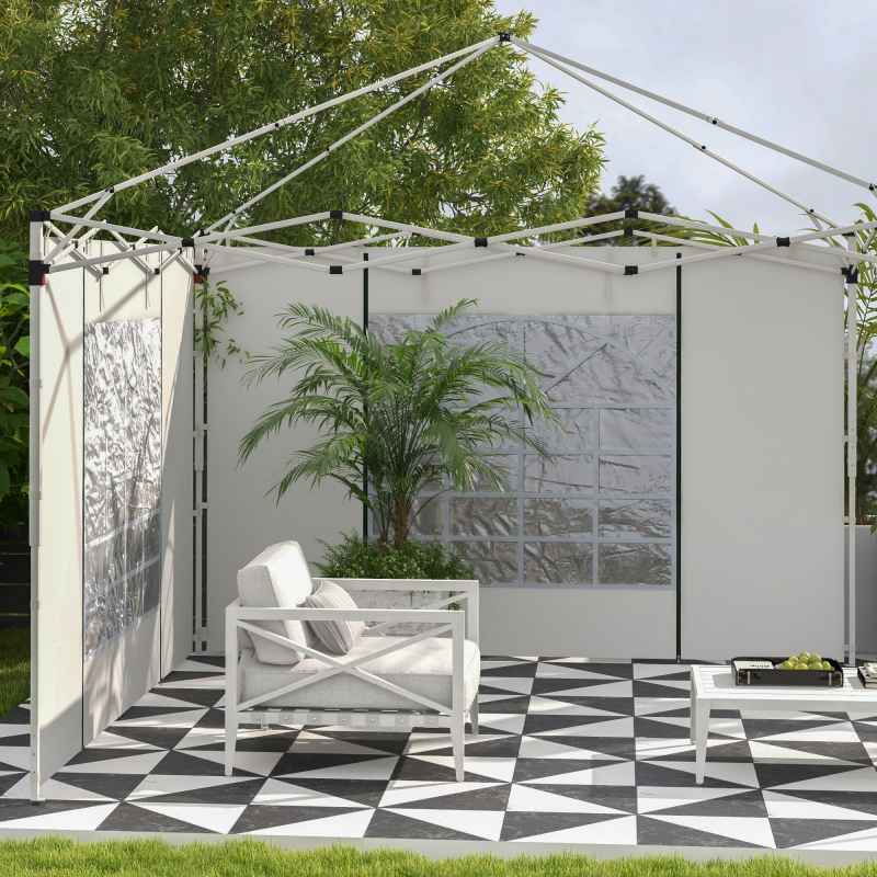 Outsunny Gazebo Side Panels with Windows and Doors, for 3x3(m) or 3x6m Pop Up Gazebo, 2 Pack Sides Replacement, White