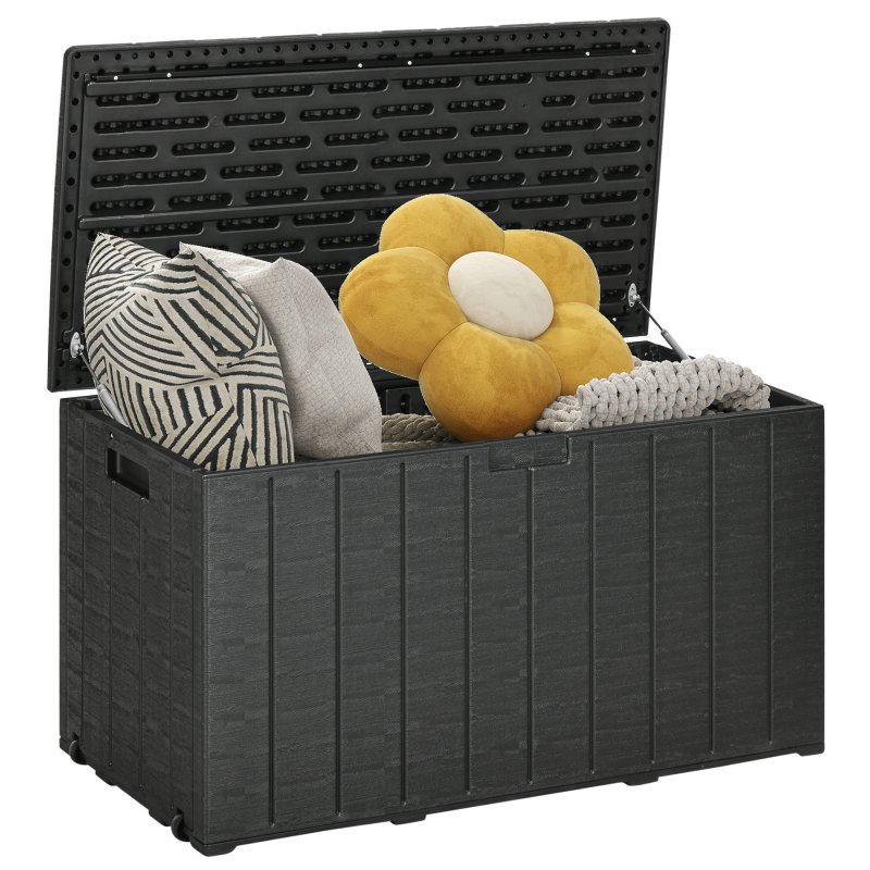 Outsunny 336 Litre Garden Storage Box, Water-resistant Heavy Duty Double Wall Plastic Container, Extra Large Outdoor Garden Furniture Organizer, Deck Cushion Chest with Wheels and Handles, Black