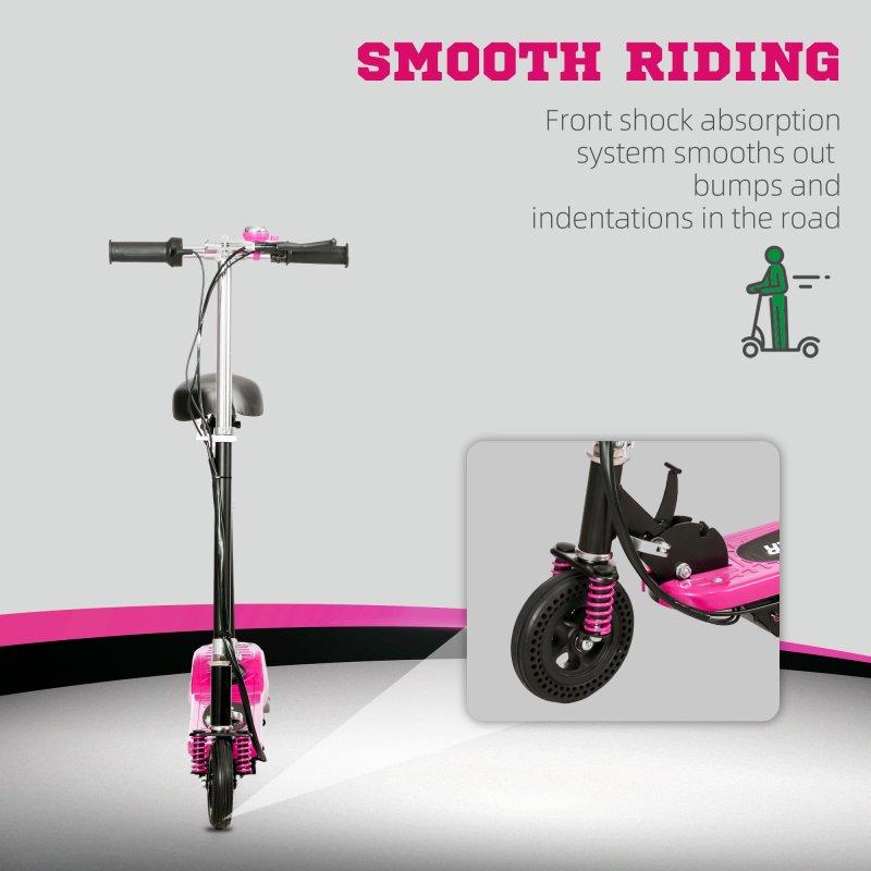 HOMCOM Folding Ride on Powered Scooter, 120W, with Warning Bell, 15km/h Maximum Speed, for Ages 4-14 Years, Pink