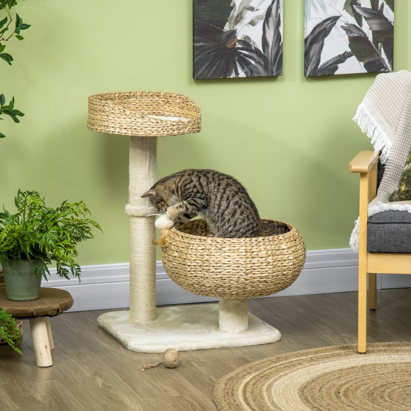 PawHut 72cm Cat Tree for Indoor Cats with 2 Beds, Kitten Tower with Scratching Post, Toy Ball - Beige